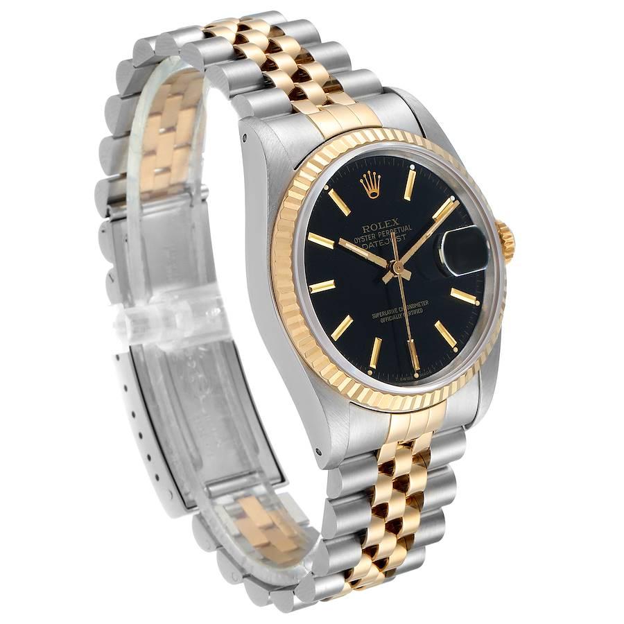 Rolex Datejust Steel Yellow Gold Black Dial Men's Watch 16233 Box In Excellent Condition For Sale In Atlanta, GA