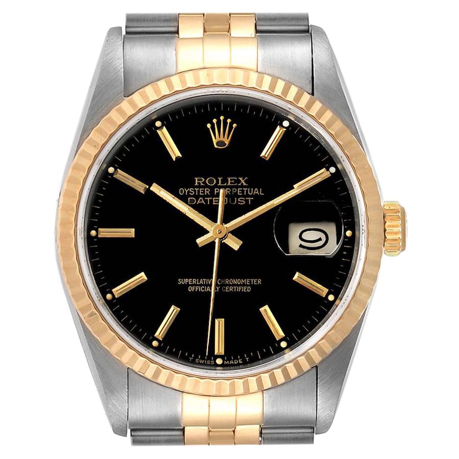 Rolex Datejust Steel Yellow Gold Black Dial Men's Watch 16233 Box For Sale