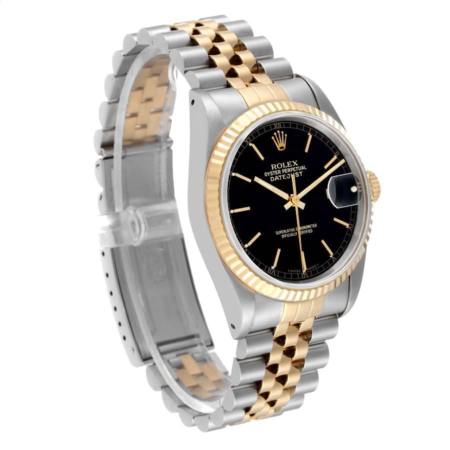 Rolex Datejust Steel Yellow Gold Black Dial Mens Watch 16233 Box Papers ...