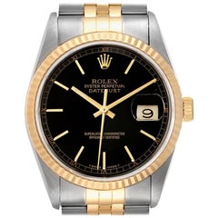 Rolex Datejust Steel Yellow Gold Black Dial Men's Watch 16233 Box Papers