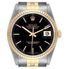 Rolex Datejust Steel Yellow Gold Black Dial Mens Watch 16233 Box Papers
