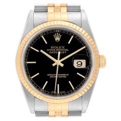 Rolex Datejust Steel Yellow Gold Black Dial Mens Watch 16233 Box Papers