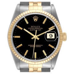 Rolex Datejust Steel Yellow Gold Black Dial Mens Watch 16233 Box Papers