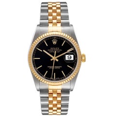 Rolex Datejust Steel Yellow Gold Black Dial Mens Watch 16233