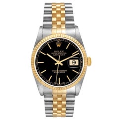 Rolex Datejust Steel Yellow Gold Black Dial Mens Watch 16233