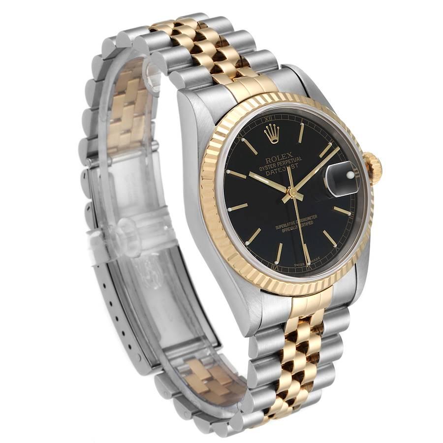Rolex Datejust Steel Yellow Gold Black Dial Men's Watch 16233 In Good Condition For Sale In Atlanta, GA