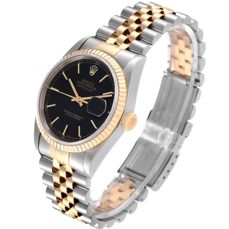Rolex Datejust Steel Yellow Gold Black Dial Mens Watch 16233 In Excellent Condition In Atlanta, GA