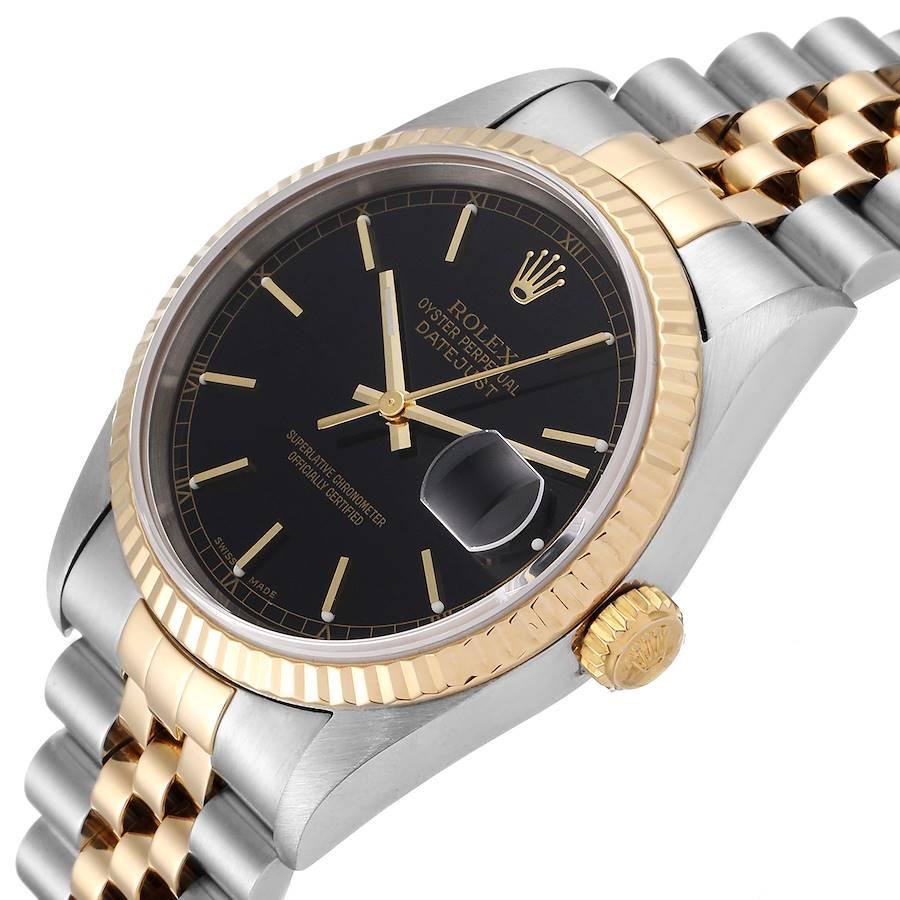 Rolex Datejust Steel Yellow Gold Black Dial Men's Watch 16233 For Sale 2