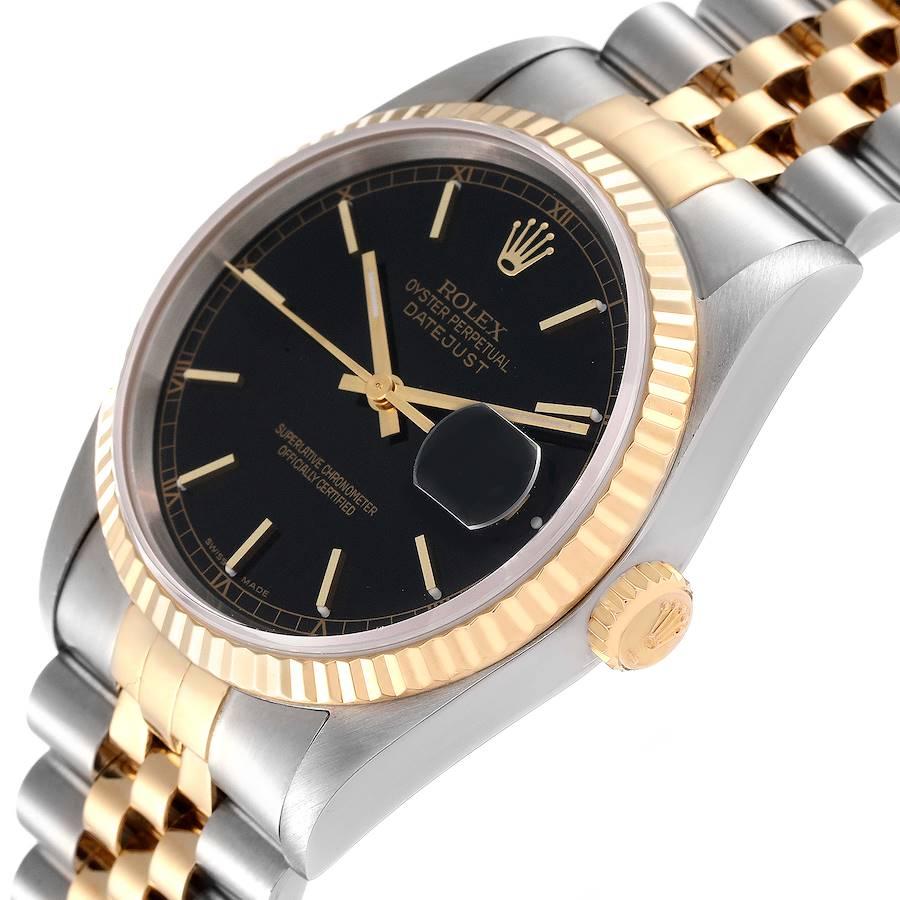 Men's Rolex Datejust Steel Yellow Gold Black Dial Mens Watch 16233