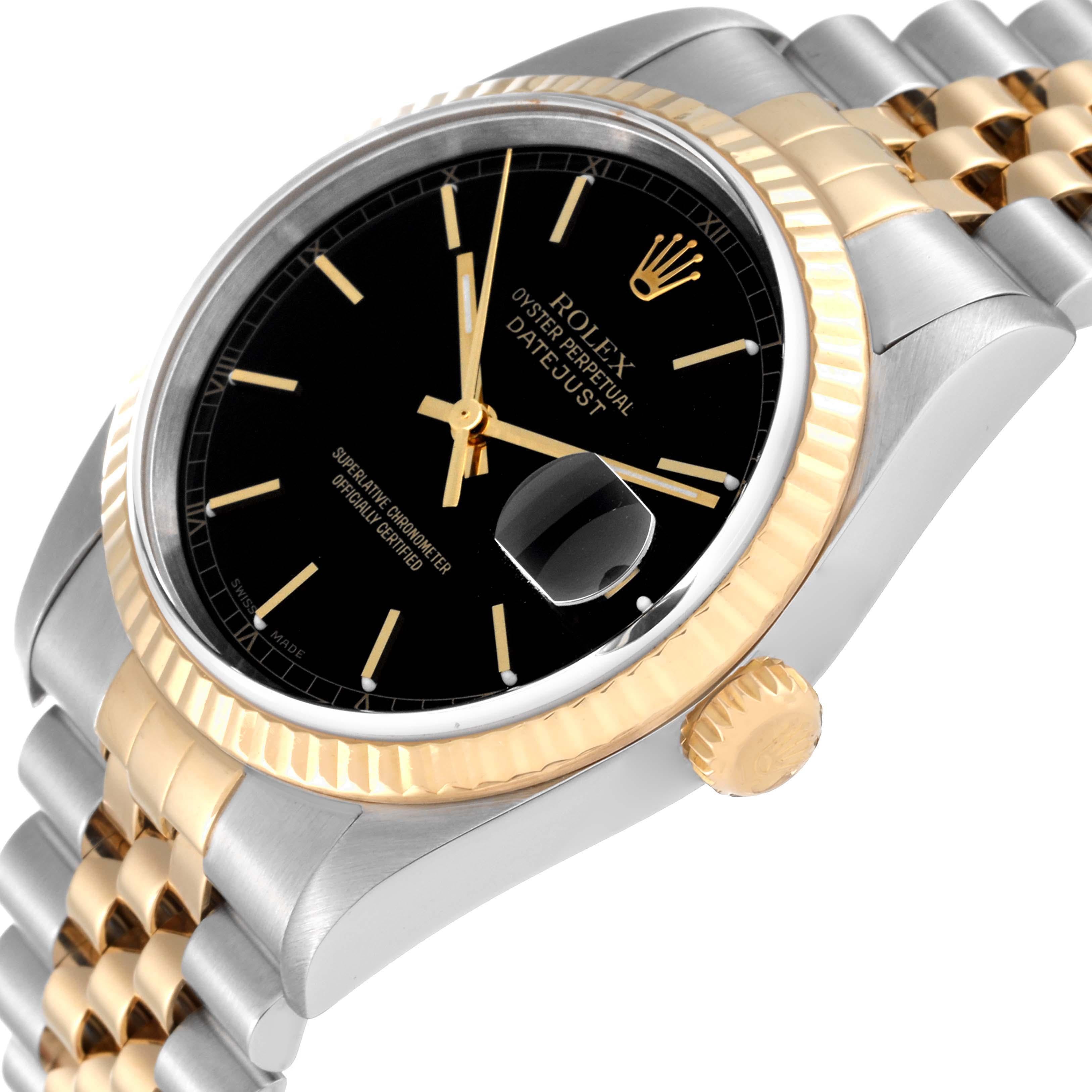Rolex Datejust Steel Yellow Gold Black Dial Mens Watch 16233 1