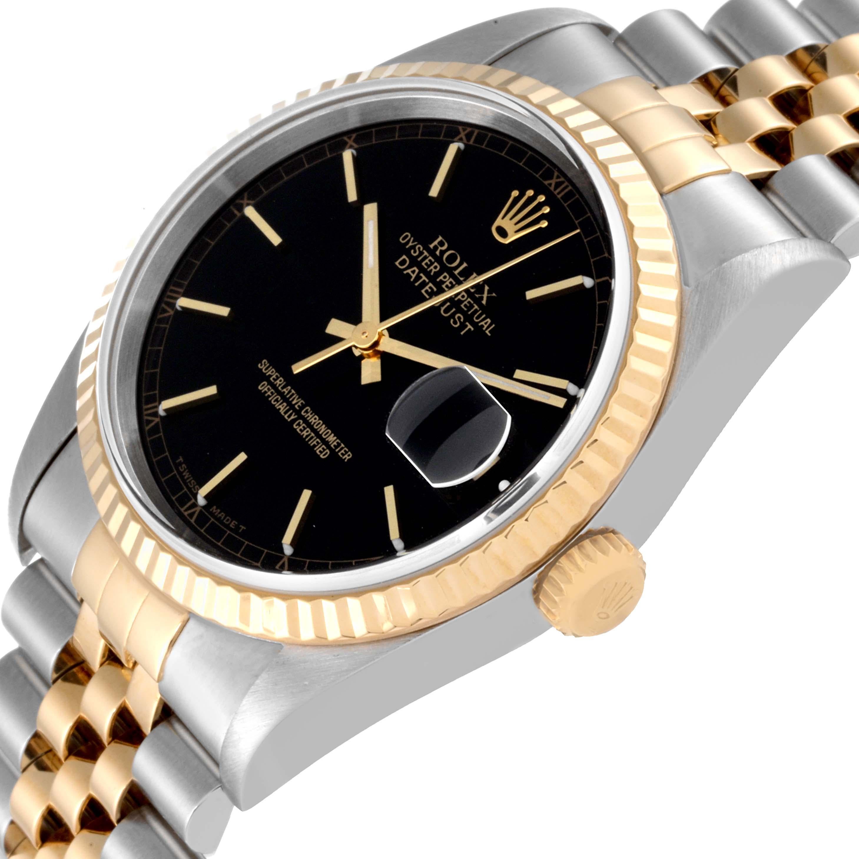 Rolex Datejust Steel Yellow Gold Black Dial Mens Watch 16233 1