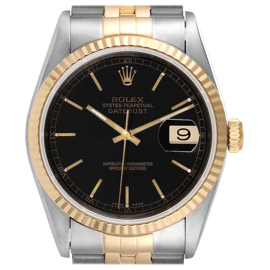 Rolex Datejust Steel Yellow Gold Black Dial Men's Watch 16233 For Sale