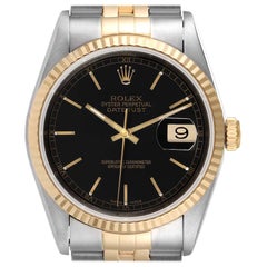 Rolex Datejust Steel Yellow Gold Black Dial Men's Watch 16233