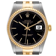 Rolex Datejust Steel Yellow Gold Black Dial Mens Watch 16233