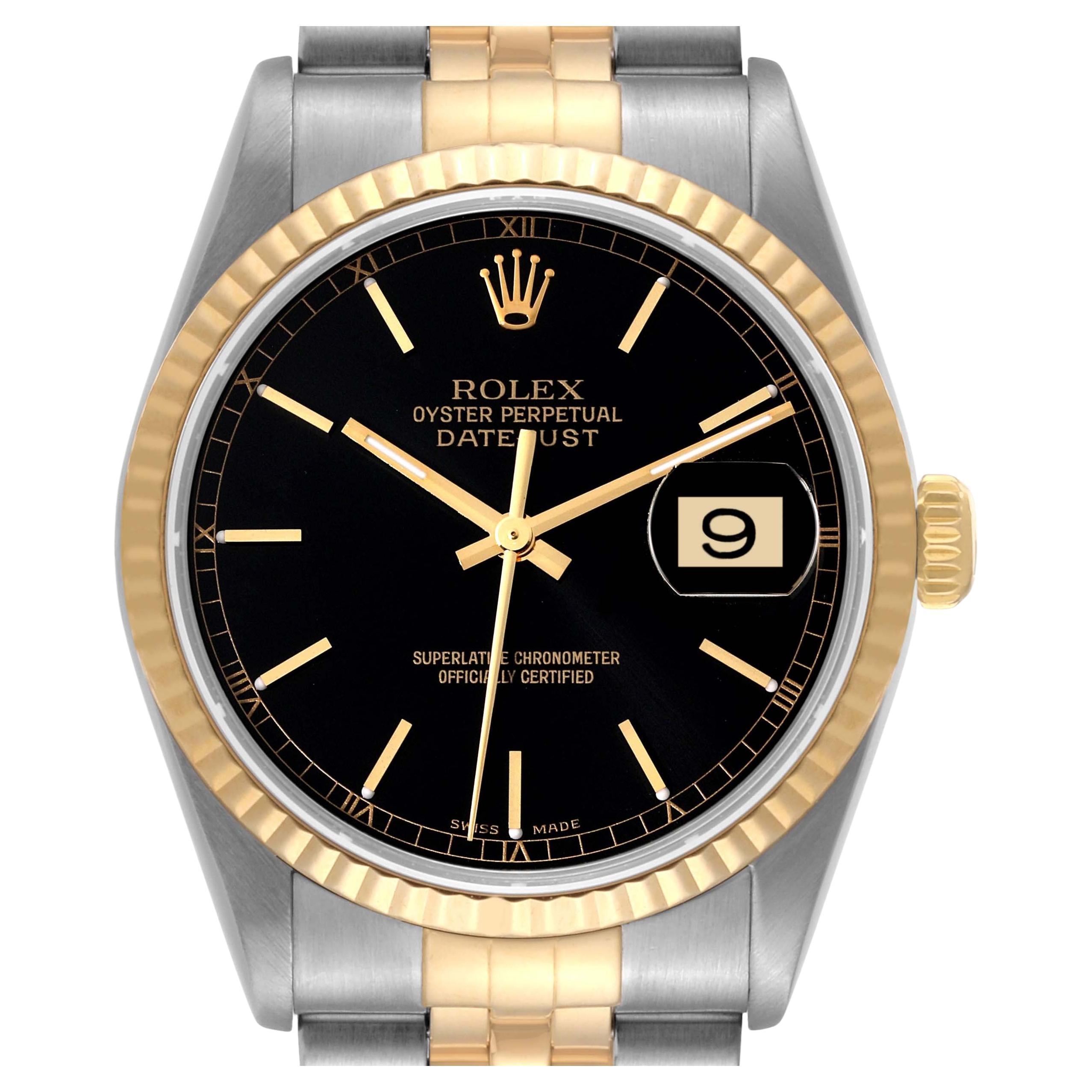 Rolex Datejust Steel Yellow Gold Black Dial Mens Watch 16233 For Sale ...