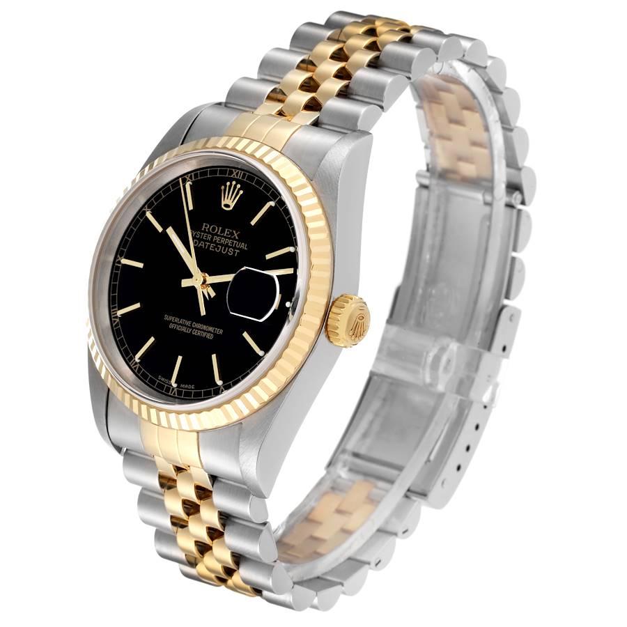 Men's Rolex Datejust Steel Yellow Gold Black Dial Steel Mens Watch 16233