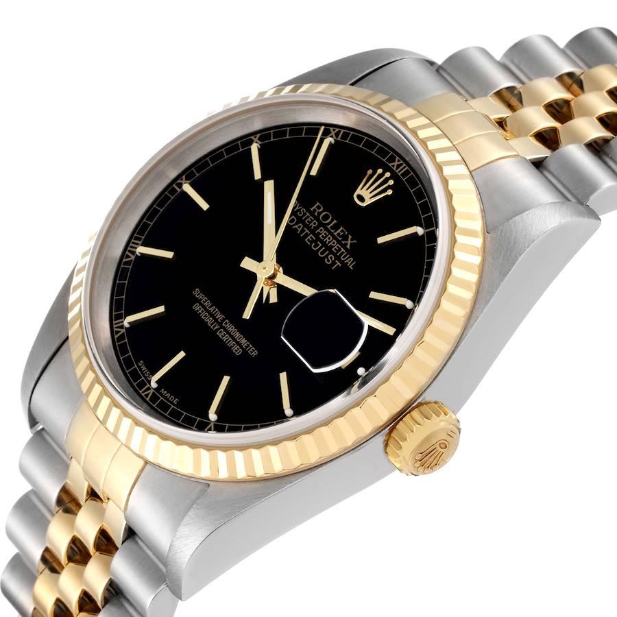 Rolex Datejust Steel Yellow Gold Black Dial Steel Mens Watch 16233 1