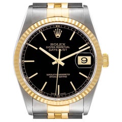 Rolex Datejust Steel Yellow Gold Black Dial Steel Mens Watch 16233