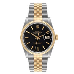 Rolex Datejust Steel Yellow Gold Black Dial Vintage Mens Watch 1601