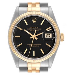 Rolex Datejust Steel Yellow Gold Black Dial Vintage Mens Watch 1601