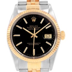 Rolex Datejust Steel Yellow Gold Black Dial Vintage Men's Watch 16013