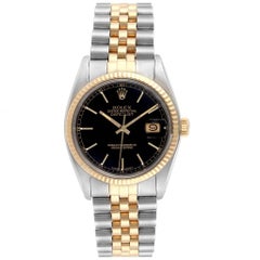 Rolex Datejust Steel Yellow Gold Black Dial Vintage Men's Watch 16013