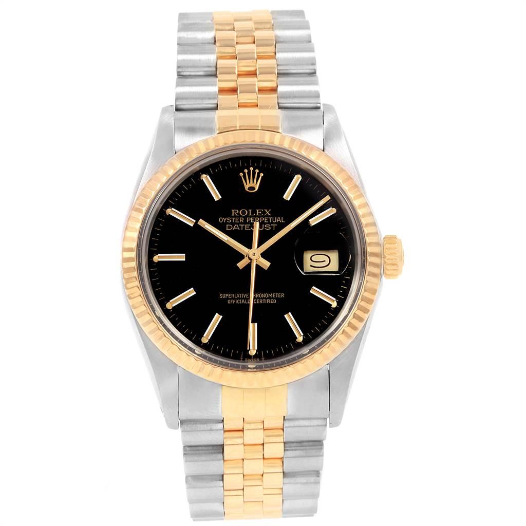 Rolex Datejust Steel Yellow Gold Black Dial Vintage Men's Watch 16013 In Good Condition In Atlanta, GA