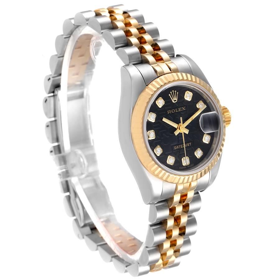 Rolex Datejust Steel Yellow Gold Black Diamond Dial Ladies Watch 179173 In Excellent Condition In Atlanta, GA