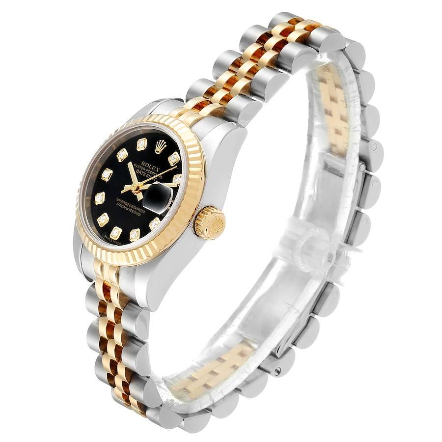 Women's Rolex Datejust Steel Yellow Gold Black Diamond Dial Ladies Watch 179173