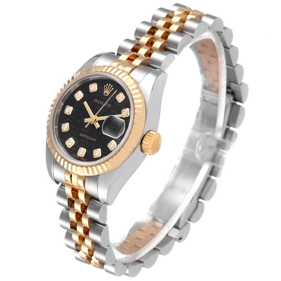 Women's Rolex Datejust Steel Yellow Gold Black Diamond Dial Ladies Watch 179173 For Sale