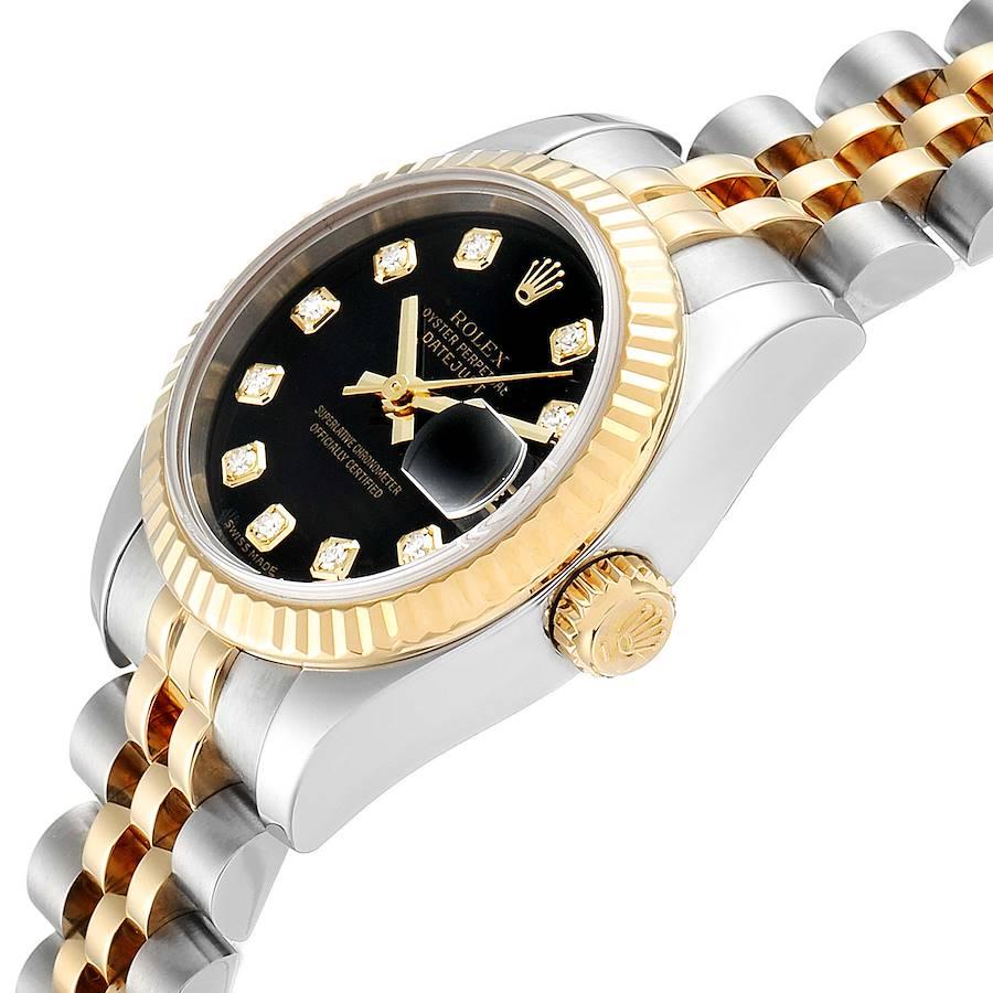 Rolex Datejust Steel Yellow Gold Black Diamond Dial Ladies Watch 179173 1
