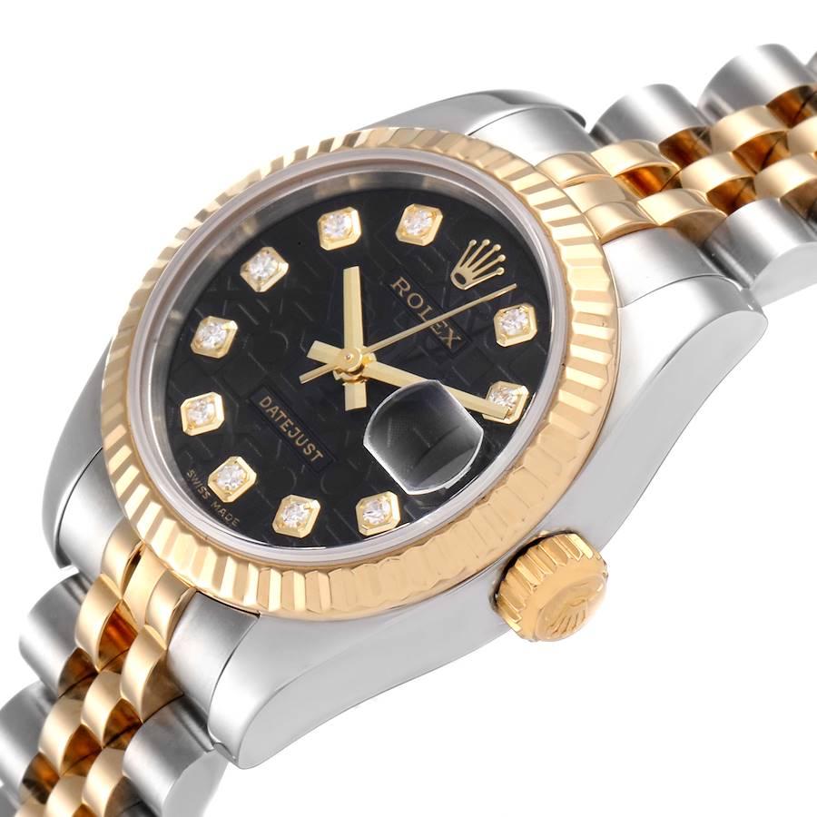 Rolex Datejust Steel Yellow Gold Black Diamond Dial Ladies Watch 179173 For Sale 1