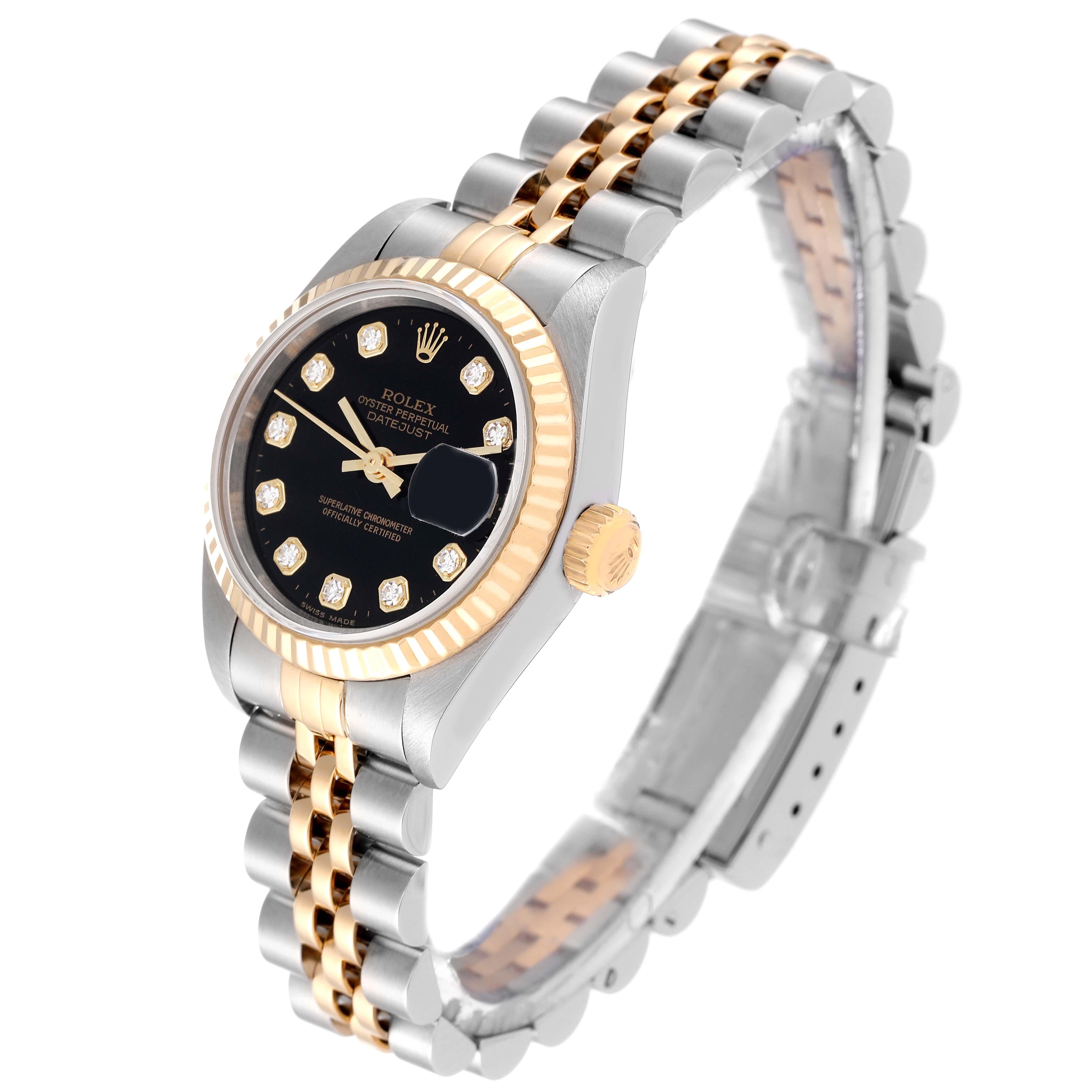 Women's Rolex Datejust Steel Yellow Gold Black Diamond Dial Ladies Watch 79173