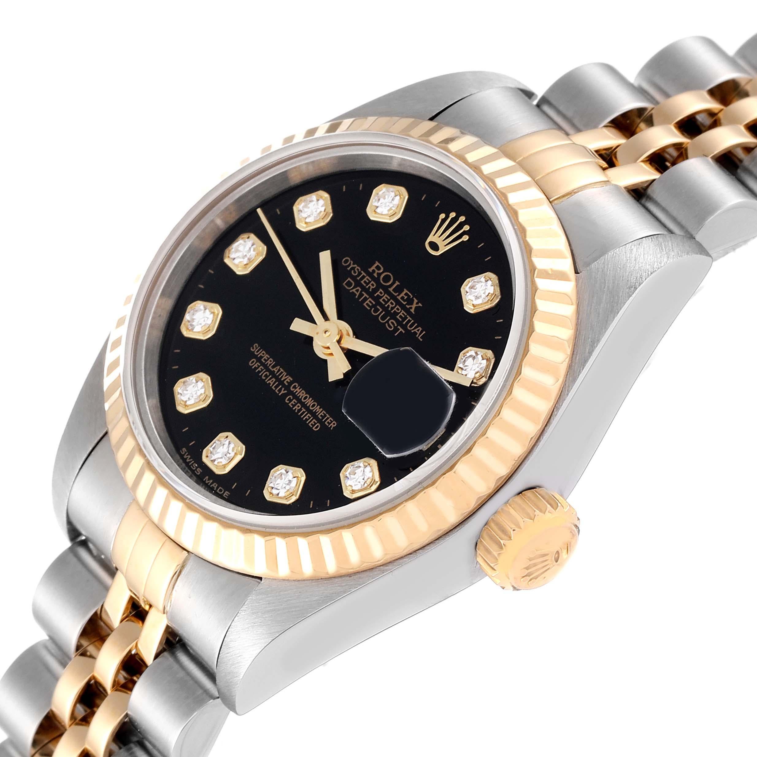 Rolex Datejust Steel Yellow Gold Black Diamond Dial Ladies Watch 79173 1