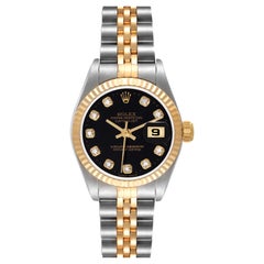 Rolex Datejust Steel Yellow Gold Black Diamond Dial Ladies Watch 79173