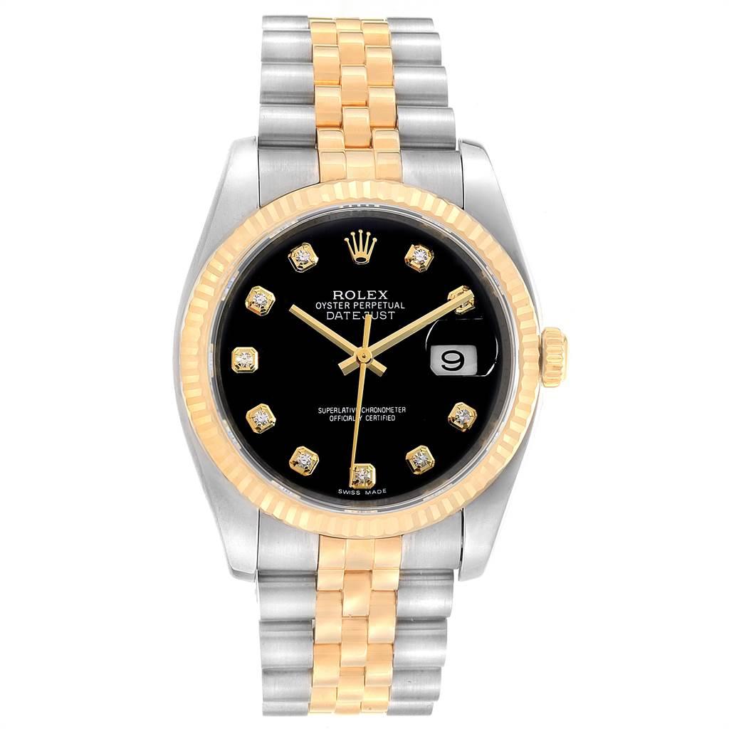 Rolex Datejust Steel Yellow Gold Black Diamond Dial Men’s Watch 116233 In Excellent Condition For Sale In Atlanta, GA