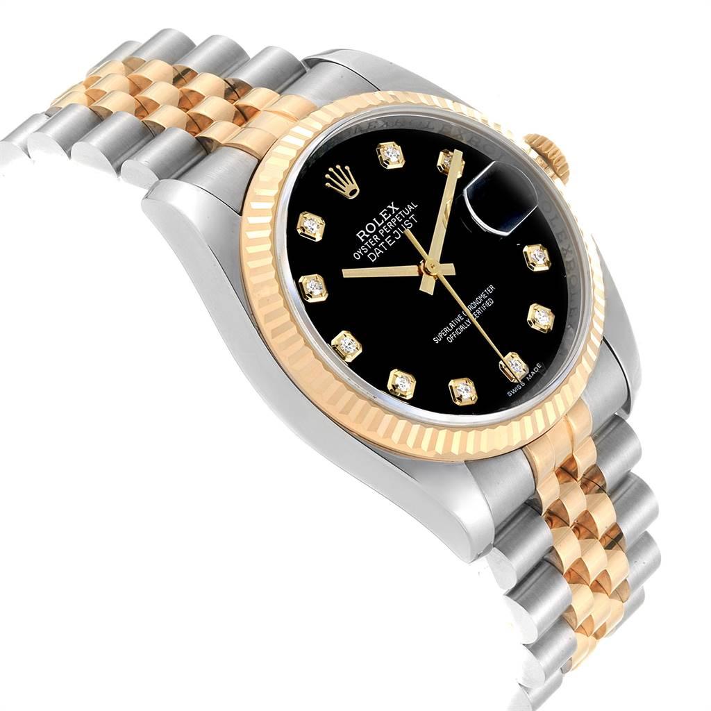 Rolex Datejust Steel Yellow Gold Black Diamond Dial Men's Watch 116233 In Excellent Condition In Atlanta, GA