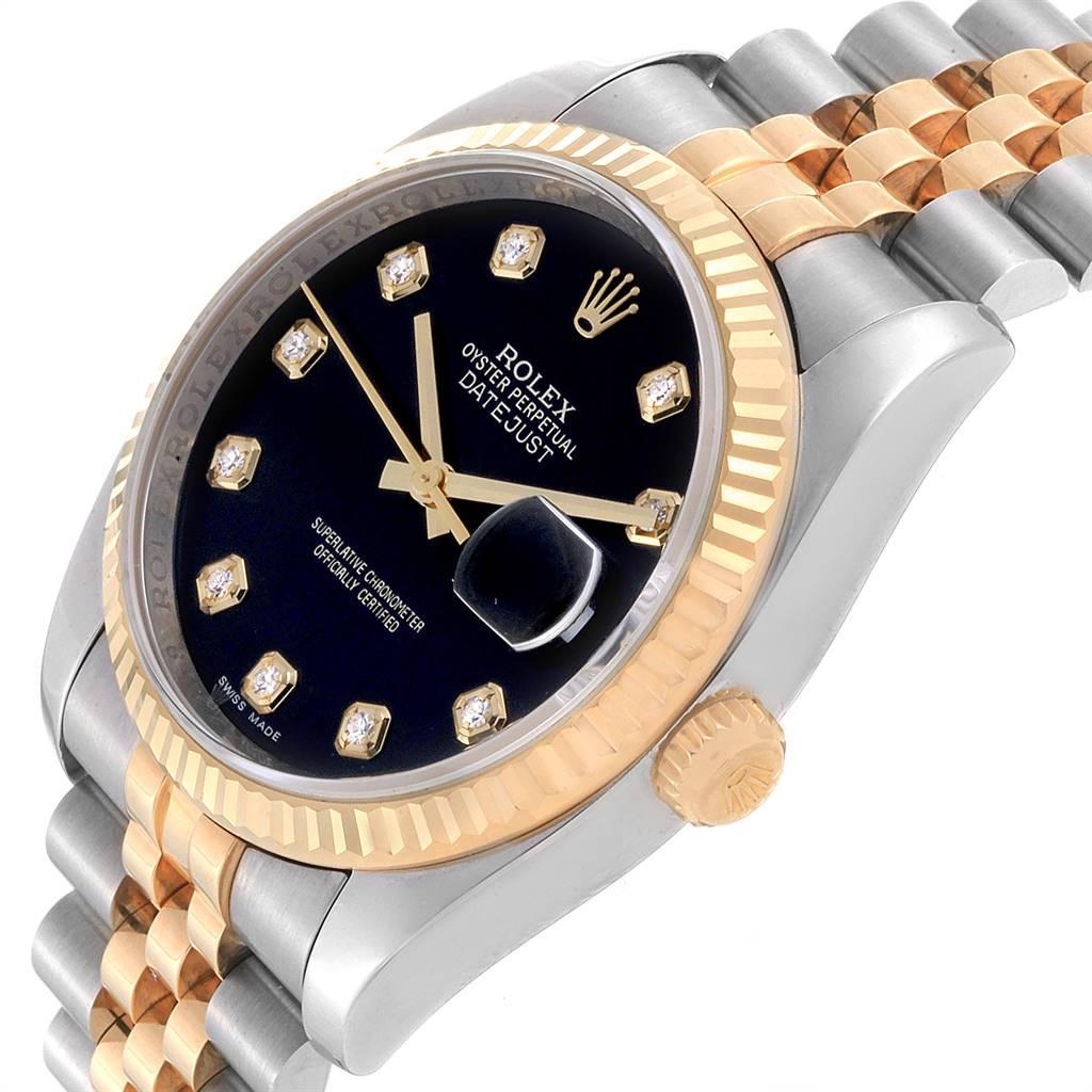 Rolex Datejust Steel Yellow Gold Black Diamond Dial Men's Watch 116233 2