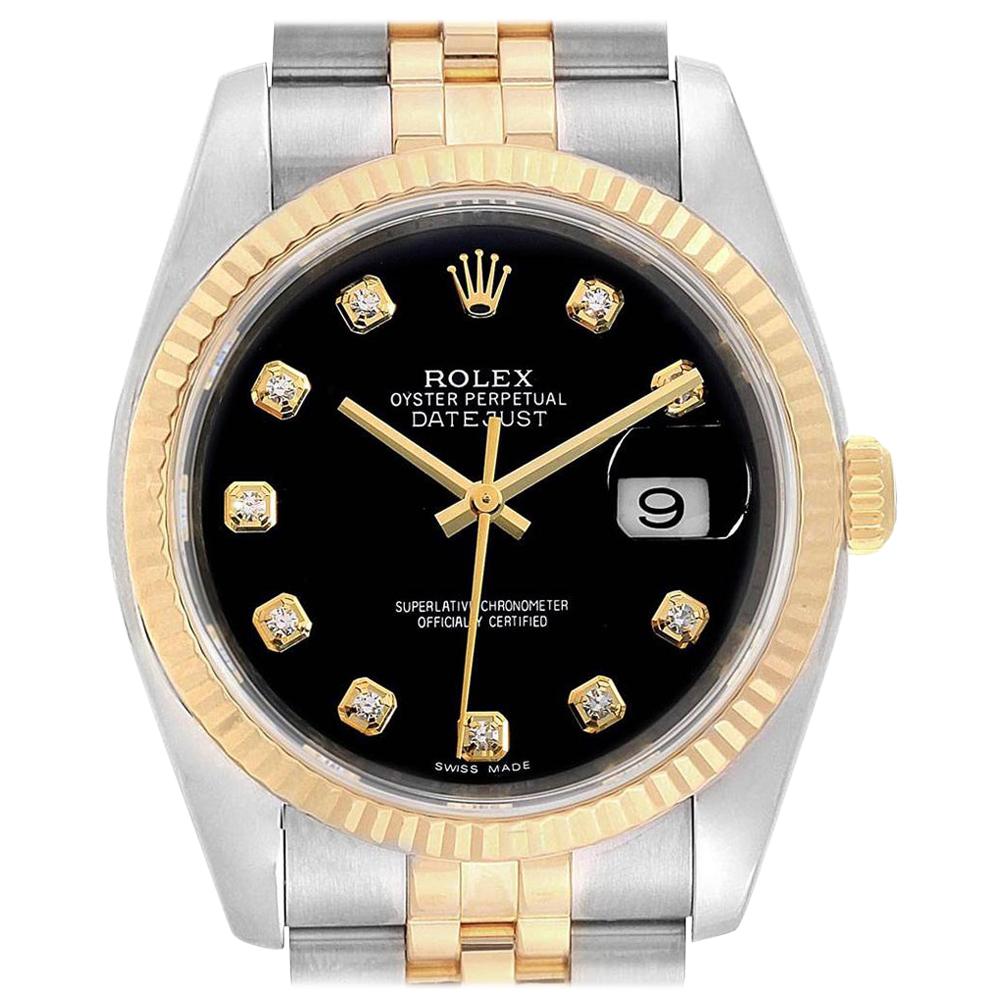 Rolex Datejust Steel Yellow Gold Black Diamond Dial Men's Watch 116233