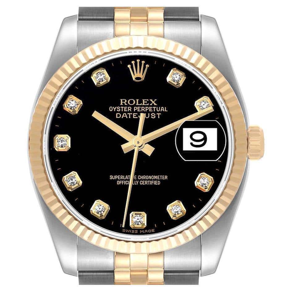 Rolex Datejust Steel Yellow Gold Black Dial Mens Watch 116233 For Sale ...