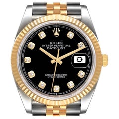 Rolex Datejust Steel Yellow Gold Black Diamond Dial Mens Watch 126233
