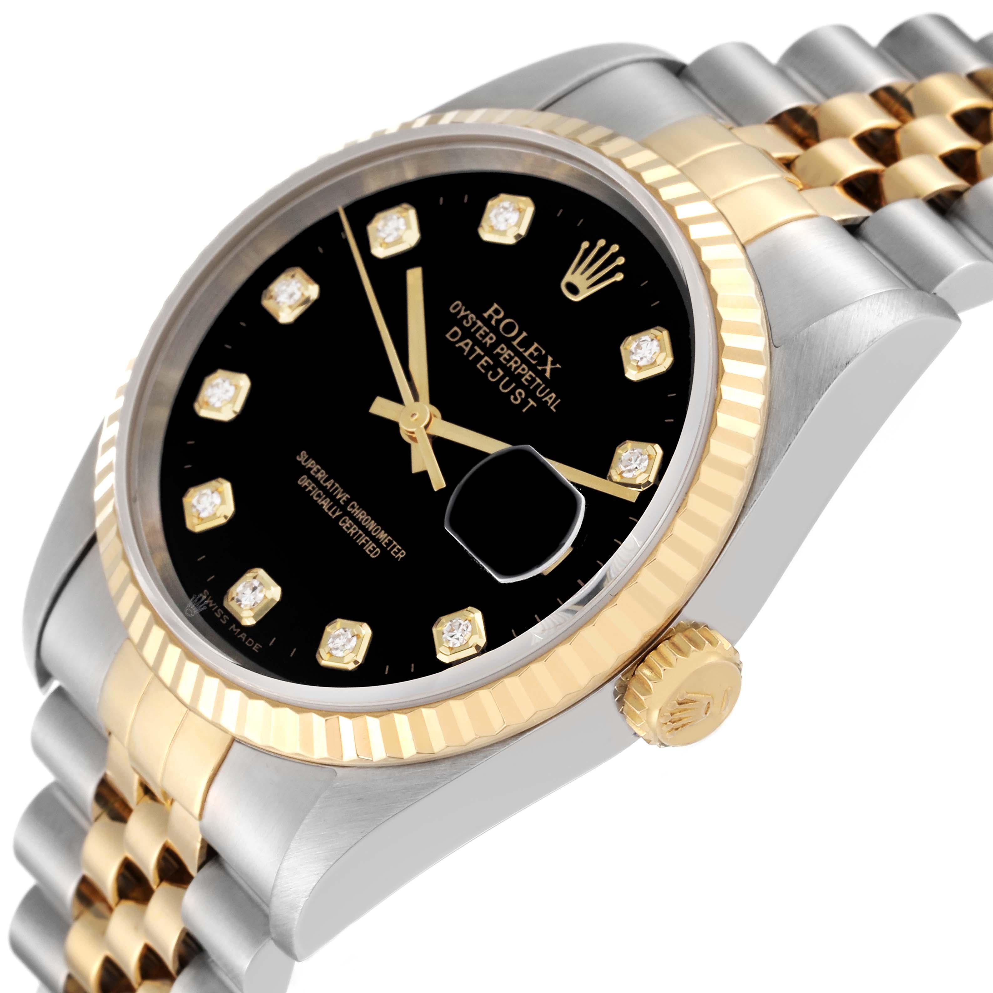 Rolex Datejust Steel Yellow Gold Black Diamond Dial Mens Watch 16233 Box Papers 1