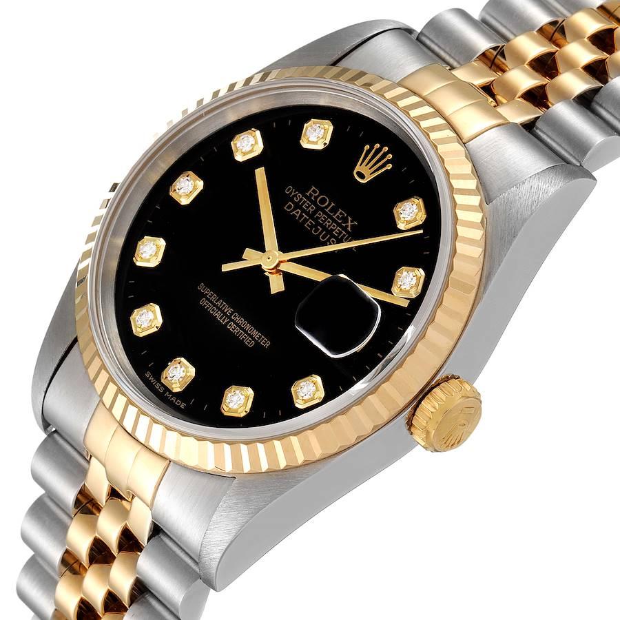 Men's Rolex Datejust Steel Yellow Gold Black Diamond Dial Mens Watch 16233 For Sale