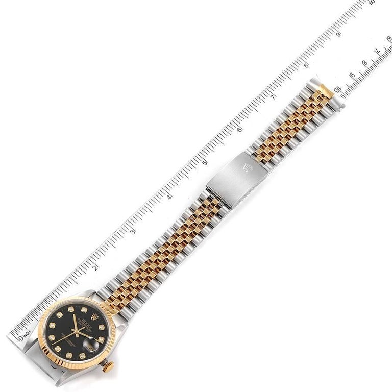 Rolex Datejust Steel Yellow Gold Black Diamond Dial Mens Watch 16233 5