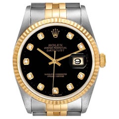 Rolex Datejust Steel Yellow Gold Black Diamond Dial Mens Watch 16233 Rolex Datejust Steel Yellow Gold Black Diamond Dial Mens Watch 16233