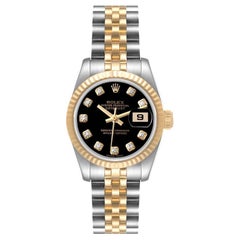 Rolex Datejust Steel Yellow Gold Black Diamond Dial Watch 179173 Box Papers