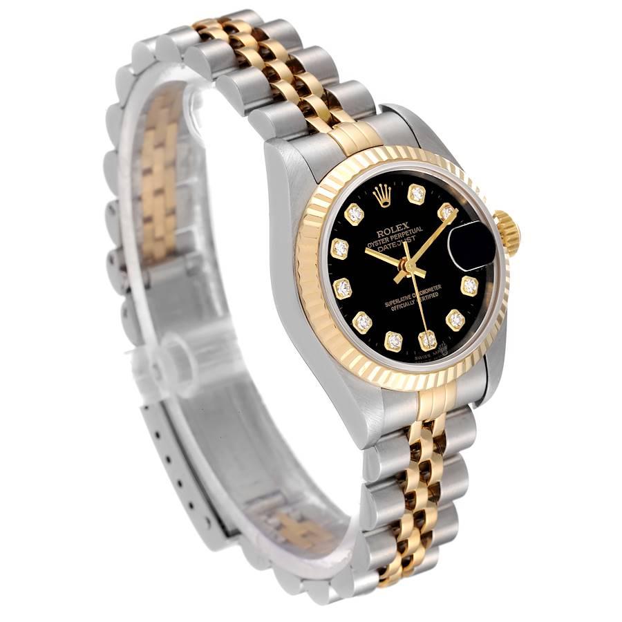 Rolex Datejust Steel Yellow Gold Black Diamond Dial Watch 79173 Box Papers In Excellent Condition In Atlanta, GA