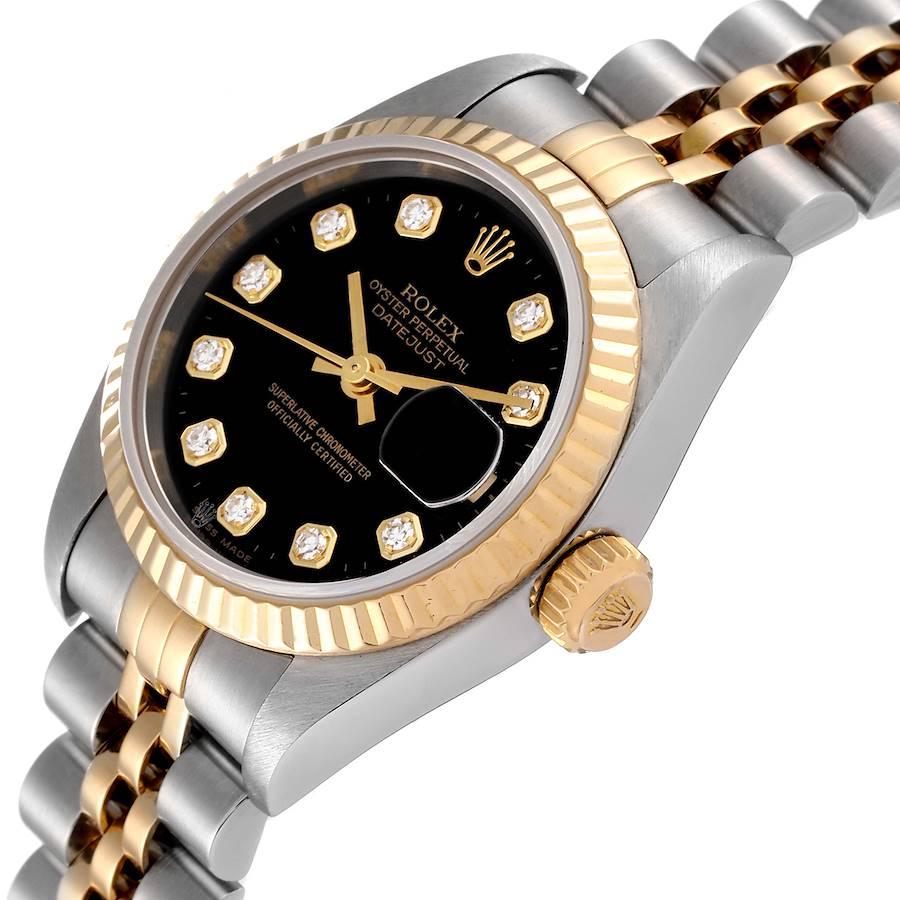 Rolex Datejust Steel Yellow Gold Black Diamond Dial Watch 79173 Box Papers 1