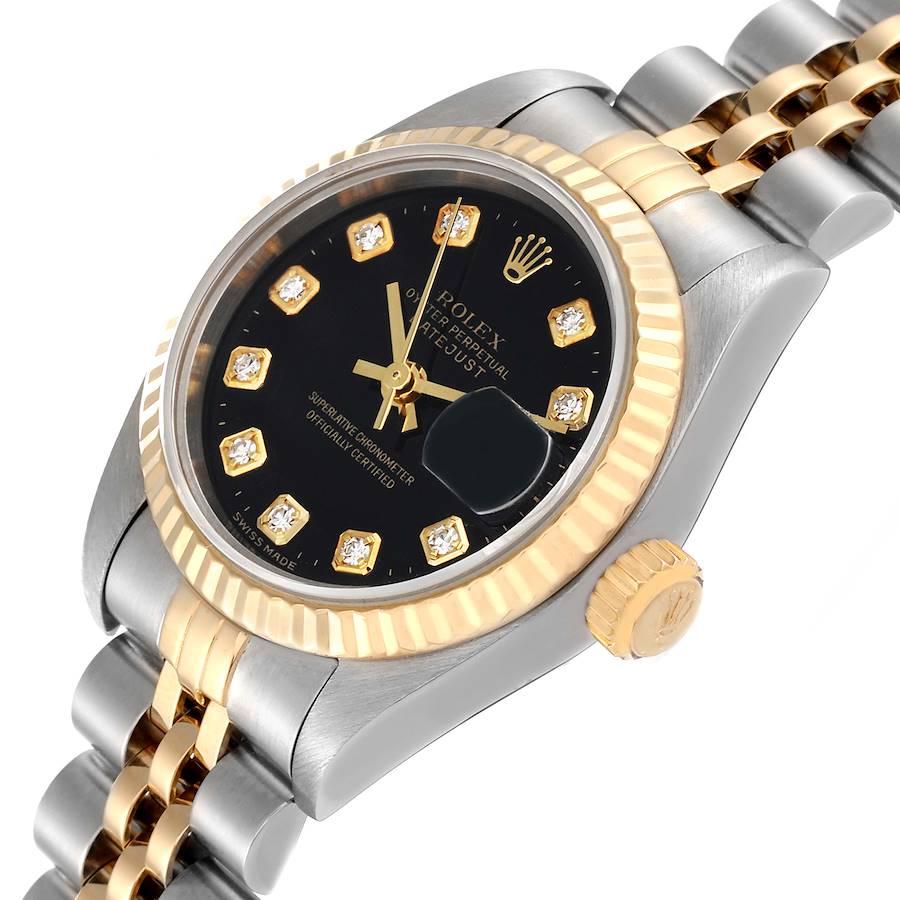 Rolex Datejust Steel Yellow Gold Black Diamond Dial Watch 79173 In Excellent Condition In Atlanta, GA