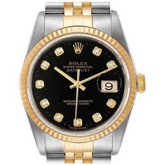 Rolex Datejust Steel Yellow Gold Black Diamond Men's Watch 16233